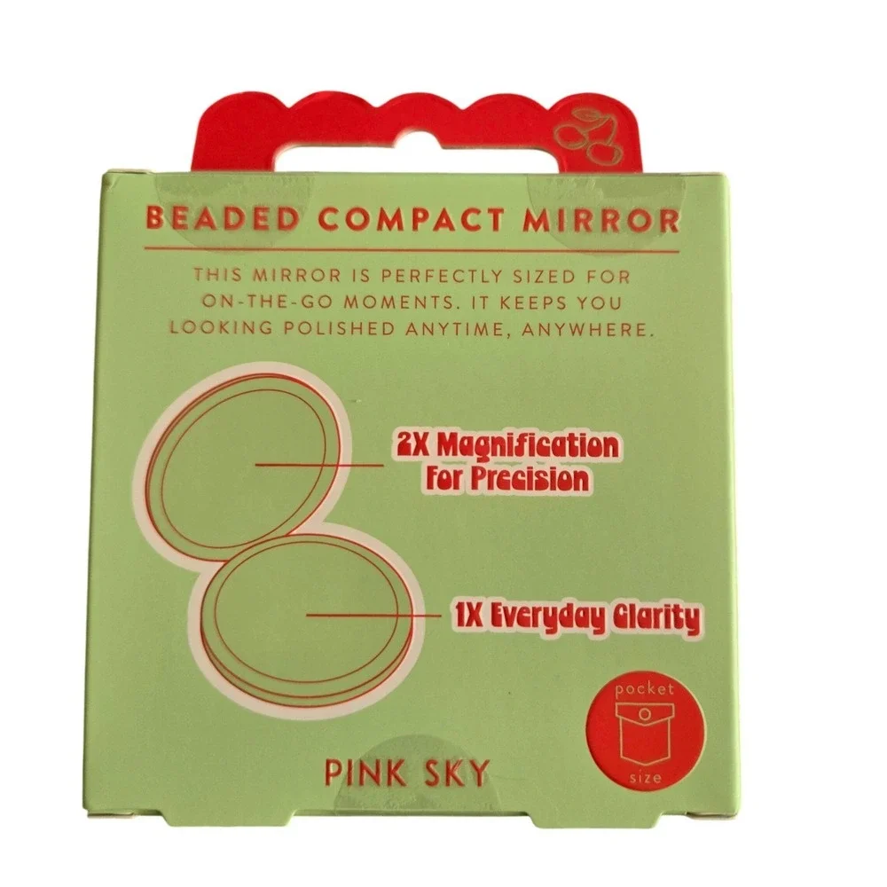 Pink Sky Beaded Compact Mirror Womens OS Pink New Cherry Beaded 2x Magnification